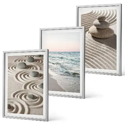 Set od 3 slike u okviru motiv valova, pijeska, vode, kamenja i plaže