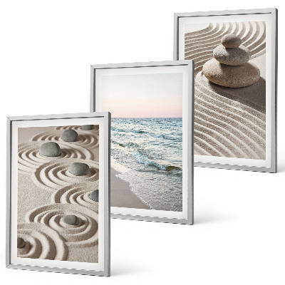 Set 3 slike u okviru Valovi pijesak voda kamenje plaža