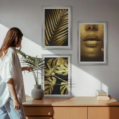 Zidna galerija motiv ženskih usta s lišćem monstere i palme