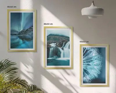Zimski krajolici s vodopadima triptih u okviru