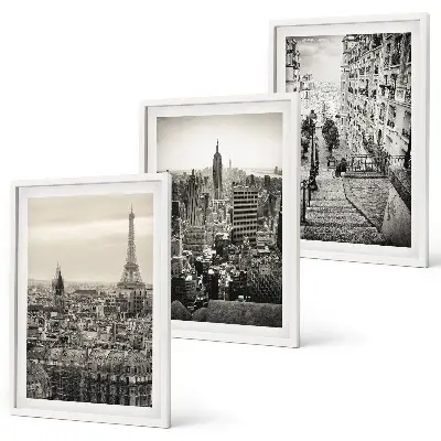 Set od 3 slike u okviru pogled na Pariz, New York i stepenice