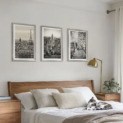 Set od 3 slike u okviru pogled na Pariz, New York i stepenice