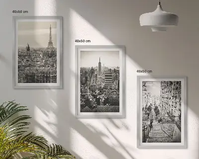 Set od 3 slike u okviru pogled na Pariz, New York i stepenice