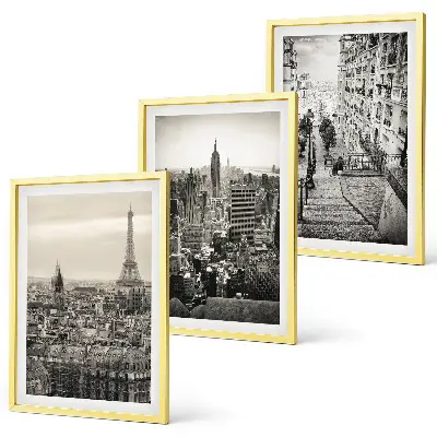 Set od 3 slike u okviru pogled na Pariz, New York i stepenice
