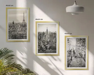 Set od 3 slike u okviru pogled na Pariz, New York i stepenice