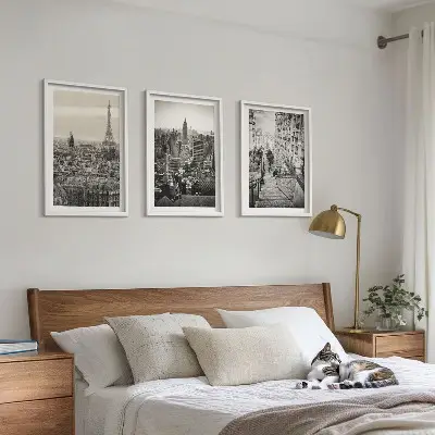 Set od 3 slike u okviru pogled na Pariz, New York i stepenice