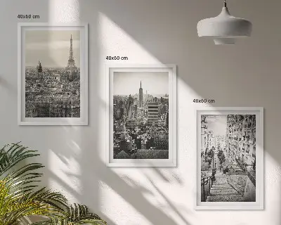 Set od 3 slike u okviru pogled na Pariz, New York i stepenice