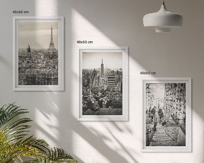 Set 3 slike u okviru Pogled na Pariz, New York, stepenice