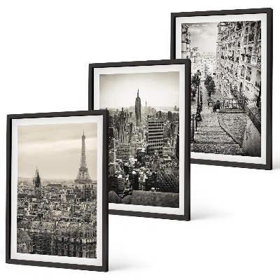 Set 3 slike u okviru Pogled na Pariz, New York, stepenice