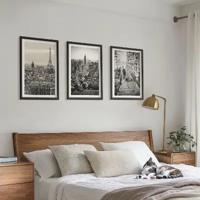Set od 3 slike u okviru pogled na Pariz, New York i stepenice