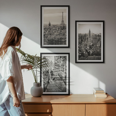 Set 3 slike u okviru Pogled na Pariz, New York, stepenice