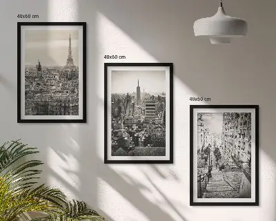 Set od 3 slike u okviru pogled na Pariz, New York i stepenice