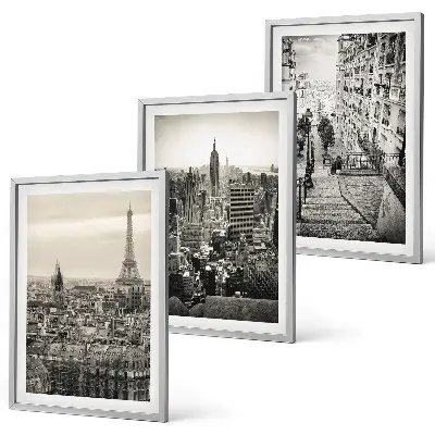 Set od 3 slike u okviru pogled na Pariz, New York i stepenice