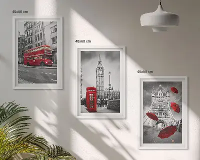 Set od 3 slike u okviru motiva crveni akcenti London