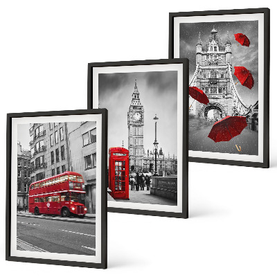 Set 3 slike u okviru Crveni akcenti London
