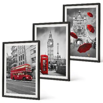 Set od 3 slike u okviru motiva crveni akcenti London