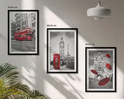 Set od 3 slike u okviru motiva crveni akcenti London