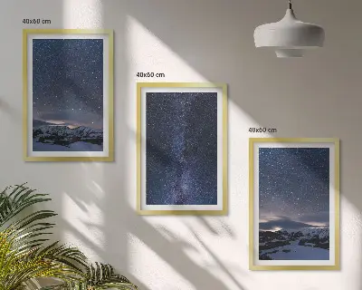 Triptih u okviru noćno nebo, planine i zvijezde