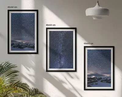 Triptih u okviru noćno nebo, planine i zvijezde