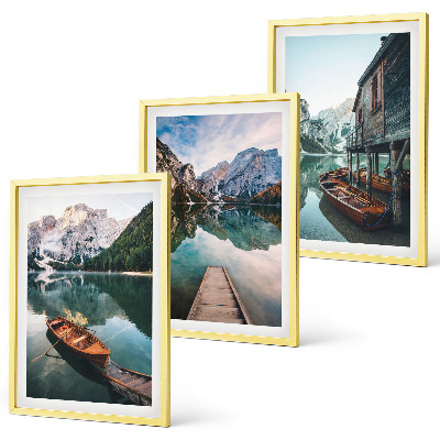 Set 3 slike u okviru Jezero, planine, brodovi, vikendica