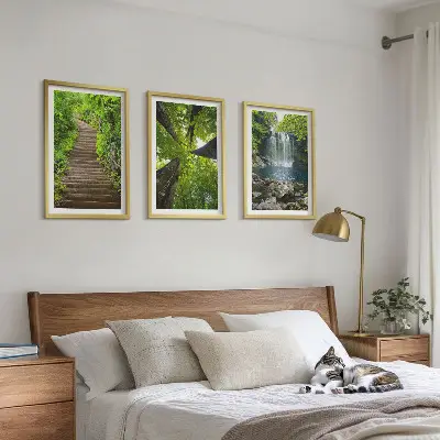 Set od 3 slike šumska staza s vodopadom i vegetacijom
