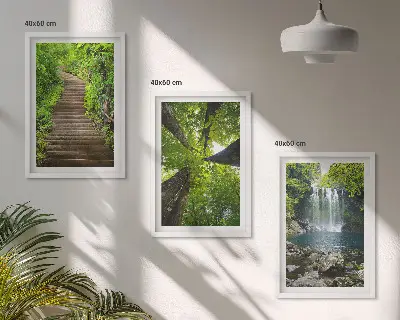Set od 3 slike šumska staza s vodopadom i vegetacijom