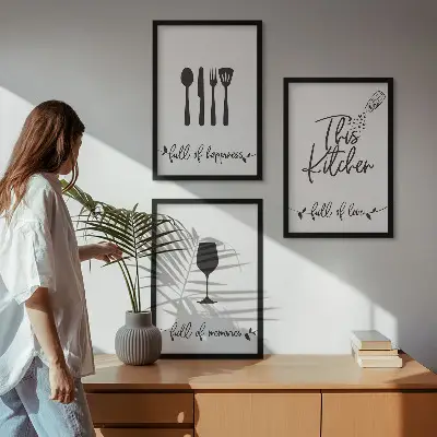 Set 3 slike Uzorci kuhinjskog pribora u okviru