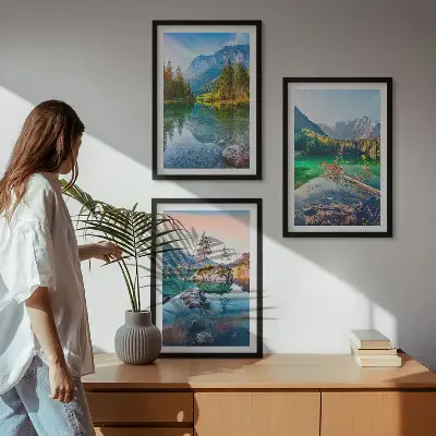 Prirodni krajolik planinskih jezera triptih u okviru