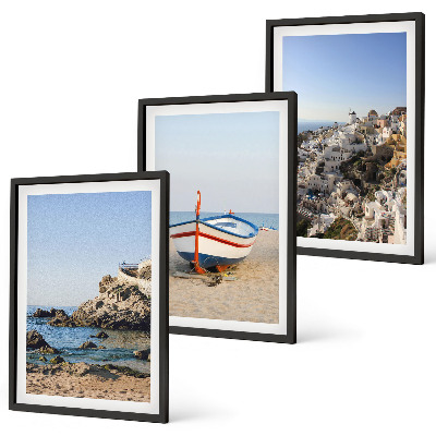 Set 3 slike u okviru Pogled na Grčku s broda i kuća