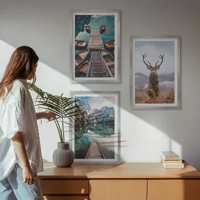 Jezerski brodovi jeleni planine triptih u okviru