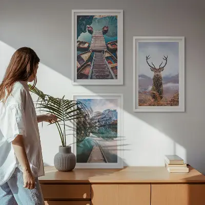 Jezerski brodovi jeleni planine triptih u okviru