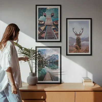 Jezerski brodovi jeleni planine triptih u okviru