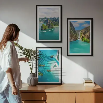 Tirkizna voda tropskih otoka set od 3 slike u okviru