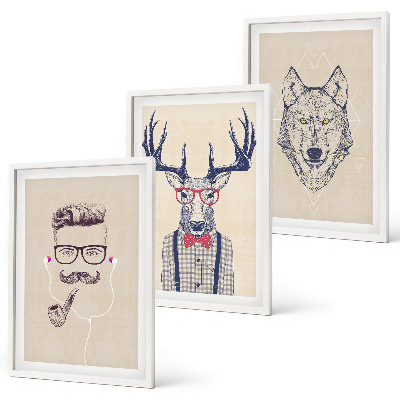 Set 3 slike u okviru Elegantni portreti životinja