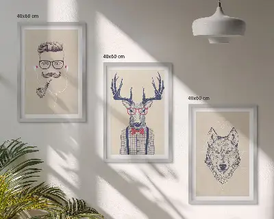 Elegantni portreti životinja set od 3 slike u okviru