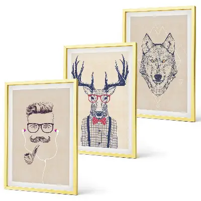 Elegantni portreti životinja set od 3 slike u okviru