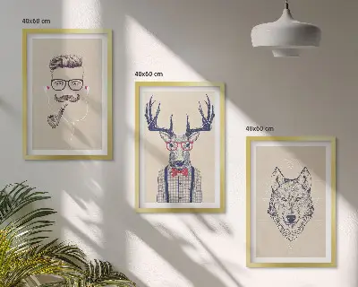 Elegantni portreti životinja set od 3 slike u okviru