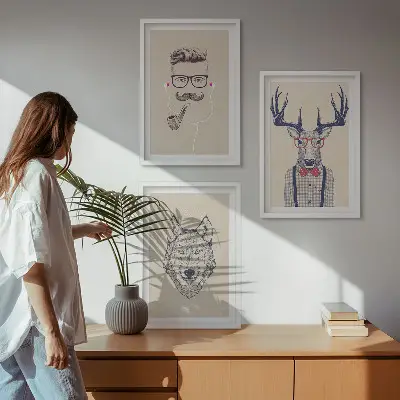 Elegantni portreti životinja set od 3 slike u okviru