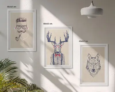 Elegantni portreti životinja set od 3 slike u okviru
