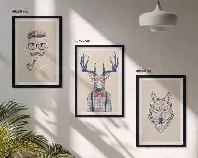 Elegantni portreti životinja set od 3 slike u okviru