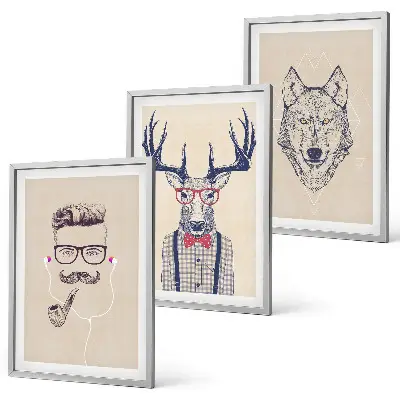 Elegantni portreti životinja set od 3 slike u okviru