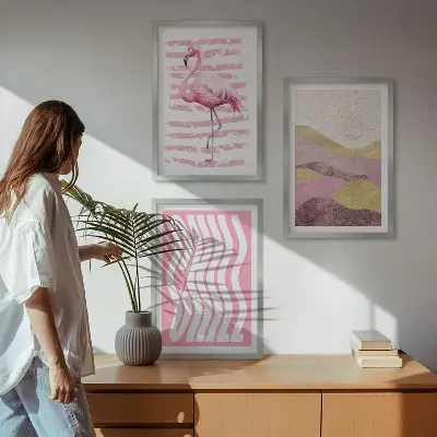 Zidna galerija pastelni krajolik s ružičastim flamingima