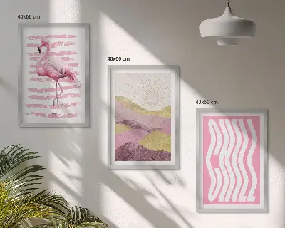 Zidna galerija pastelni krajolik s ružičastim flamingima