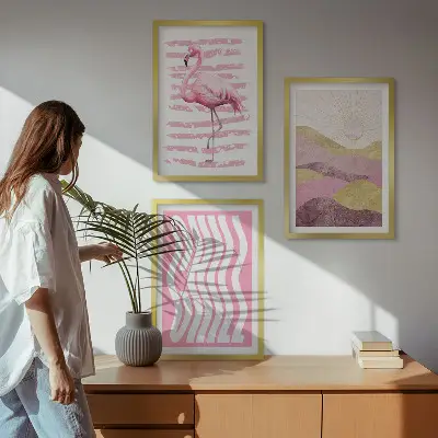 Zidna galerija pastelni krajolik s ružičastim flamingima