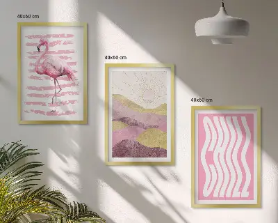 Zidna galerija pastelni krajolik s ružičastim flamingima