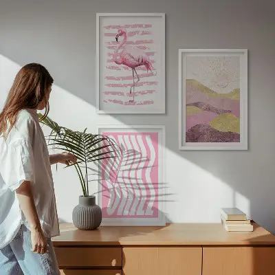 Zidna galerija pastelni krajolik s ružičastim flamingima