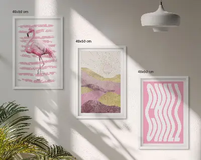 Zidna galerija pastelni krajolik s ružičastim flamingima