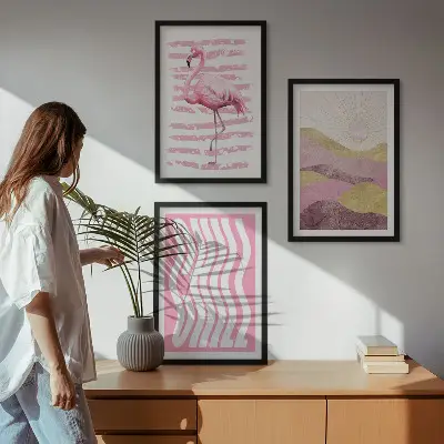 Zidna galerija pastelni krajolik s ružičastim flamingima