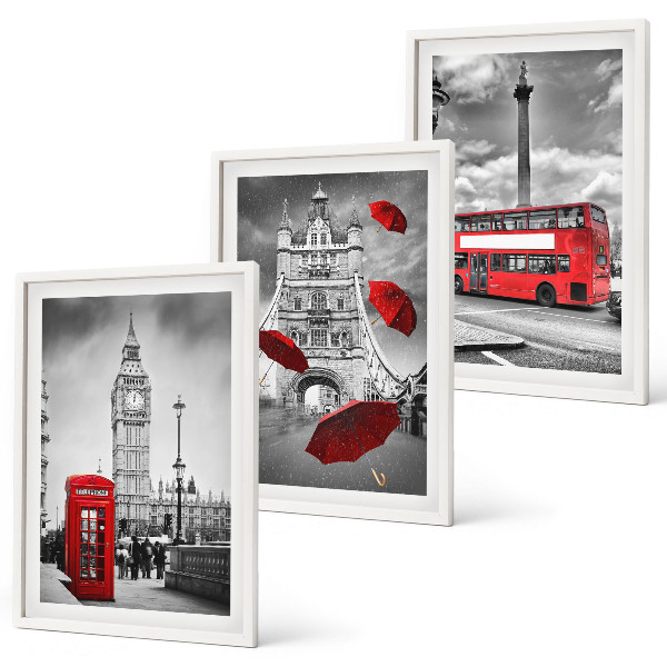 Set 3 slike u okviru Crveni kišobran i londonski autobus