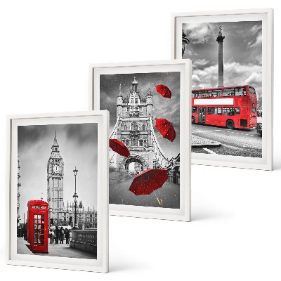 Set 3 slike u okviru Crveni kišobran i londonski autobus